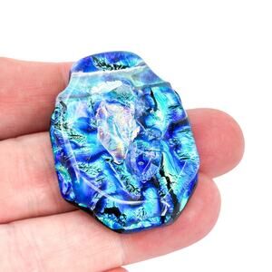 Vintage Artisan Dichroic Blue Iridescent Abstract Glass Pendant
